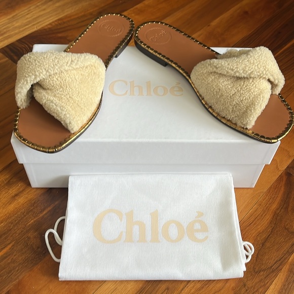 Chloe idol faux shearling slide sandal, NEW - Picture 6 of 17